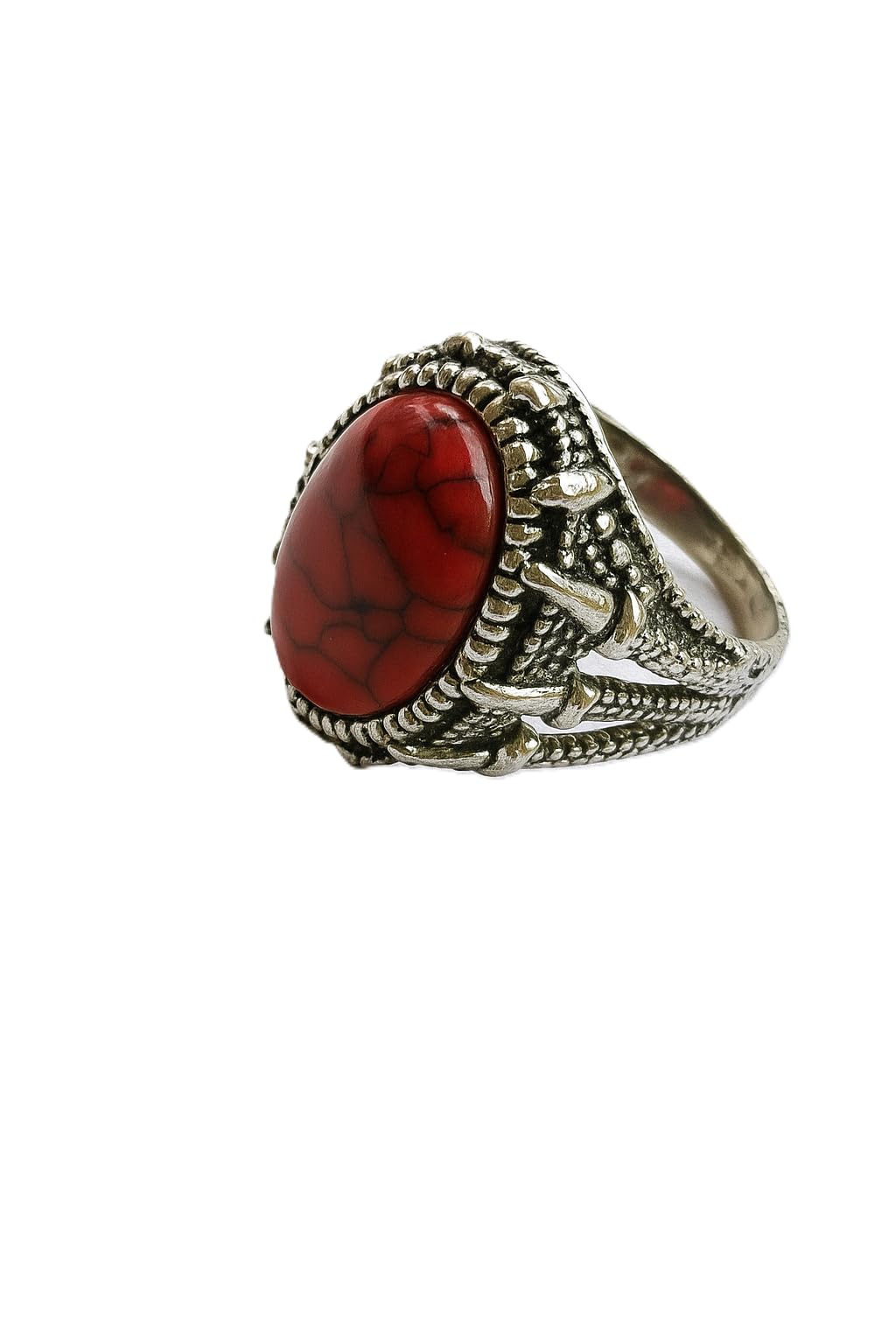 Vintage Style Statement Ring with Maroon Oval Stone, Antique Silver Tone, FreeSize-image-8