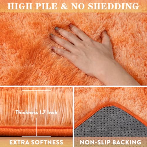 Kids Rugs for Bedroom, 5x7 Fluffy Shaggy Rugs for Living Room, Soft & Non Slip Fuzzy Orange Tie Dye Shag Rug for Girls Room Dorm Home Decor, Modern Indoor Floor Rug