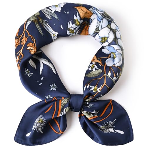Silk Feeling Scarf Medium Square Satin Head Hair Scarf for Women 27.5 × 27.5 inches