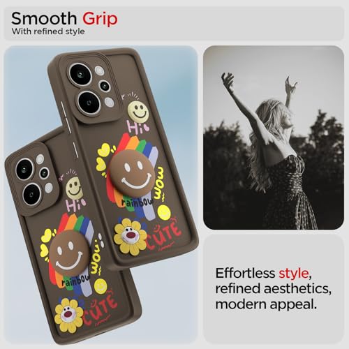 Image of Pikkme Back Cover for Realme P4 Power 5G | Soft Silicone| Cute Rainbow Smile & 3D Cartoon Flower Design | Shockproof Raised Camera Protection Bumper Case (Brown)
