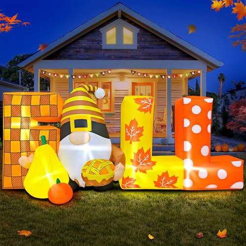 6FT Thanksgiving Inflatables Outdoor Decoration Inflatable Dwarf with Fall Built in LED Lights Blow Up Yard Decorations for Fall Holiday Party Garden Lawn Dcor