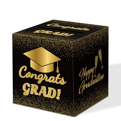 Image of Graduation Card Box 2026 Graduation Party Decorations Congrats Grad Card Boxes Holder for Graduation Gift Graduation Party Favors Decor Party Supplies - Black gold