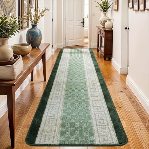 PHP Non-Slip Area Rug, 80 x 150 cm Washable, Heavy Duty Floor Protector Anti Slip Hallway Large Rug for Indoor Outdoor Hall Bedroom and Kitchen - Green
