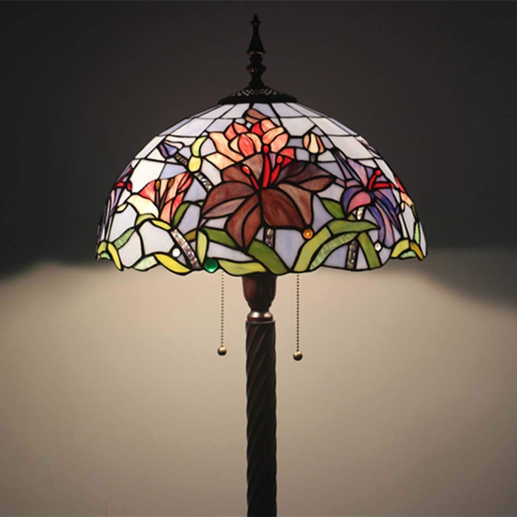 IUokLU Tiffany-style Floor Lamps,Stained Glass Floor Lights,W16 Inch and H63 Inch ReadLamps/Bedroom/Office, Zipper Switch