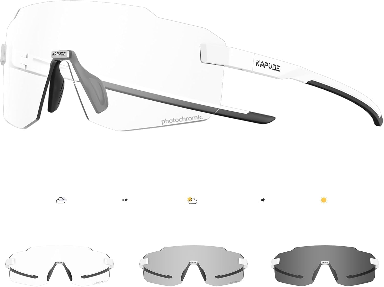 KAPVOE Photochromic Cycling Glasses for Men Women Sport Sunglasses UV Protection Driving Mountain Running MTB Frameless K341