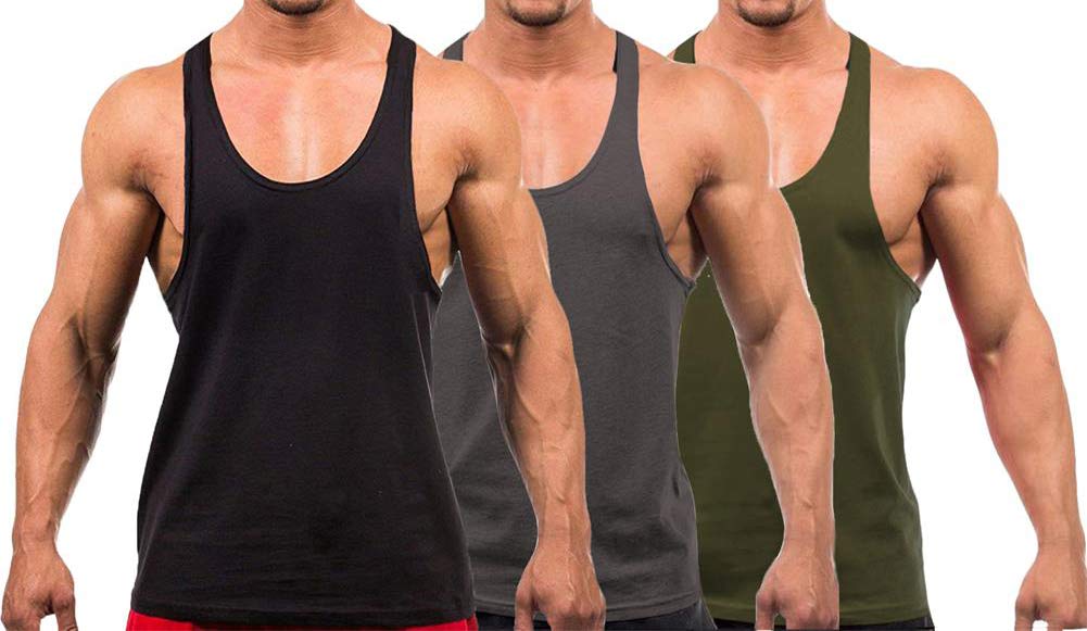 YAKERMen's Blank Stringer Y Back Bodybuilding Gym Tank Tops