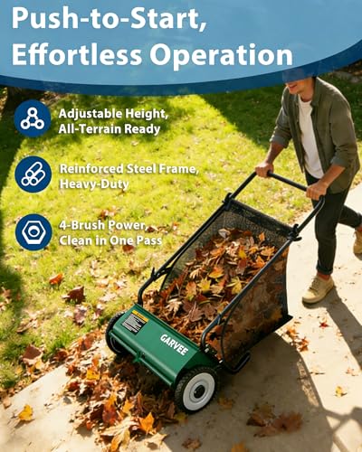 Image of Push Lawn Sweeper,21-Inch Width Enhanced 4-Brush System, 3.5 ft Capacity Heavy Duty Steel Frame, Ideal for Yard and Garden Clean up, Green