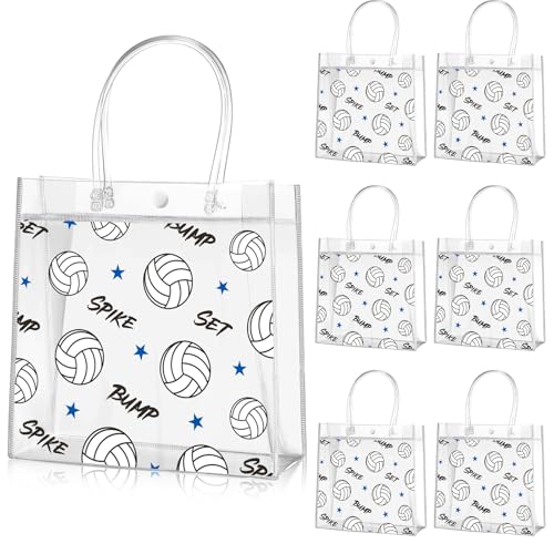 Aliceset 20 Pcs Volleyball Clear Treat Bags with Handles Volleyball Goodie Bags Sport Theme Party Favor for Team Snack Birthday Gifts 8 x 8 x 3.15