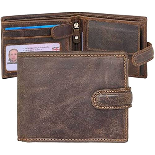 RFID Wallet for Men, Thin Wallet with lid, Credit Card Holder, Zippered Leather Wallet, Hunter Brown, One Size