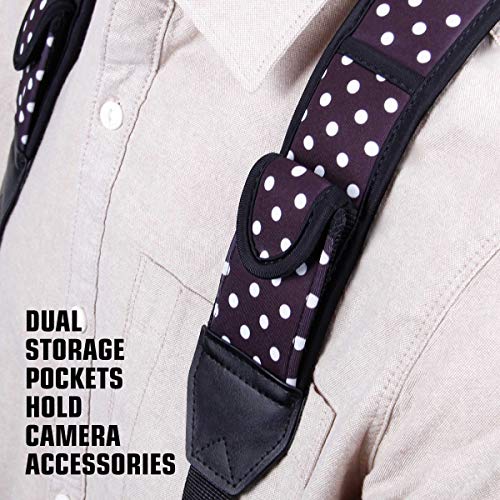 Image of USA Gear DSLR Camera Strap Chest Harness with Quick Release Buckles, Polka Dot Neoprene Pattern and Accessory Pockets - Compatible with Canon, Nikon, Sony Point and Shoot and Mirrorless Cameras
