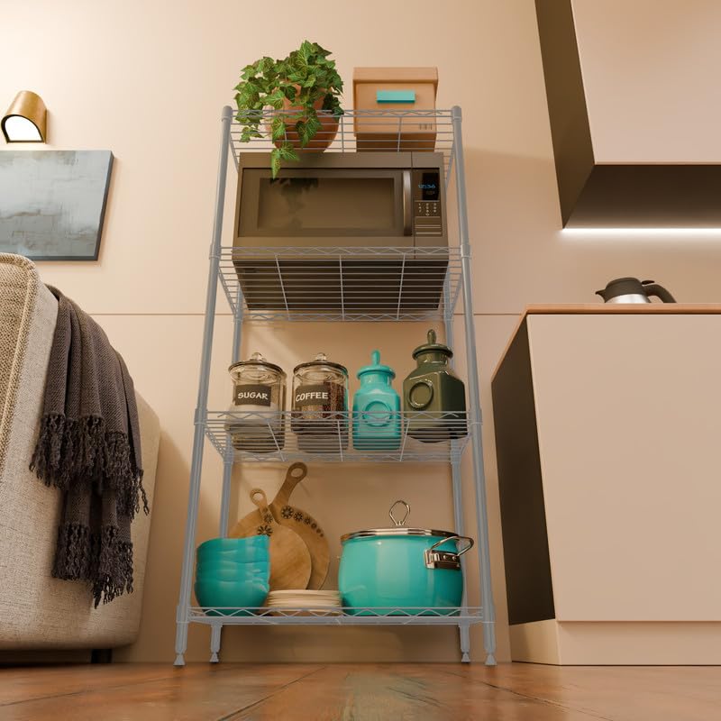 Image of 4-Shelves Heavy Duty Steel Storage Rack | Multipurpose Shelving Unit for Kitchen, Home & Utility