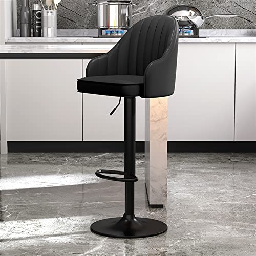 Juego de 2 taburetes de bar giratorios de piel sintética con respaldo alto y patas de metal negro para bares, bistrós y restaurantes.