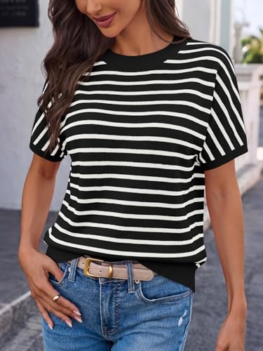 Image of Saodimallsu Women's Short Sleeve Crew Neck Knit Pullover Sweater