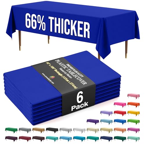 Party Solids 66% Thicker Premium Plastic Table Cloth Rectangle Table Cover 0.5 Mil 6 Pack Dark Blue Table Cloth 54 Inch x 108 Inch Disposable Tablecloth Won't Tear Easily Like Cheap Thin Brands