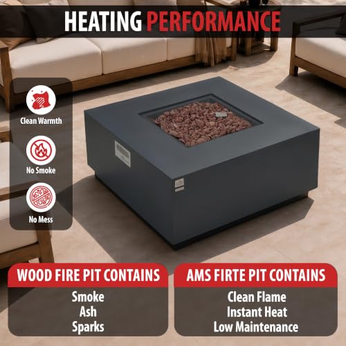 Image of AMS 48 inch Square Concrete GFRC Propane Gas Fire Pit Table (Dark Gray)