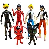 Vitadan 6pcs Ladybug Action Figure - Ladybug and cat Noir Miraculous Action Figures - Miraculous Ladybug Toy Set Minifigures - Ladybug Tikki Dolls 6 Set - Miraculous Toys