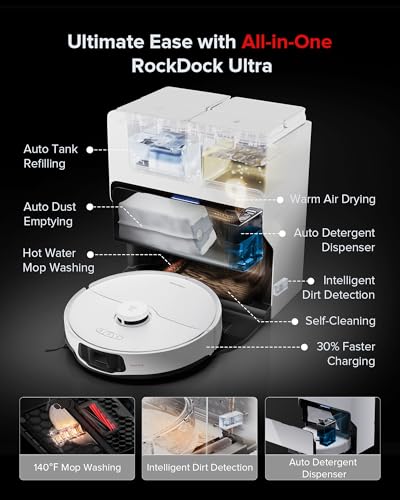 Image of roborock S8 Max Ultra Robot Vacuum and Mop, Auto Mop Washing&Drying, Dirt Detection, Self-Emptying, 8000Pa Suction, 20mm Mop Lifting, White (Renewed)