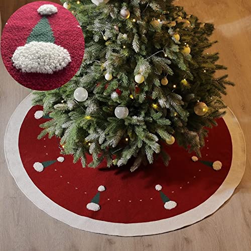 Falda de árbol de Navidad de 48 pulgadas, sombrero de Navidad grueso de punto de cable para fiestas de Navidad, decoraciones de árbol de Navidad, adornos de árbol de vacaciones, rojo y blanco Cover