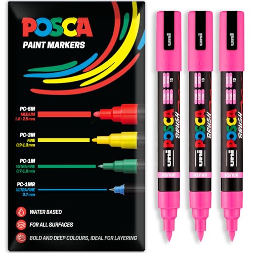 Marqueurs Posca PC-5BR pointe pinceau rose : le lot de 3 feutres ideaux pour le dessin