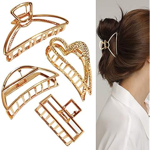 4 Piece Gold Metal Claw Hair Clips Cover