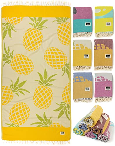 BEARFOOT XXL Strandtuch groß, Baumwolle Oeko-TEX®, 180x90cm, Handtuch Saunahandtuch Badetuch Hamamtuch, bunt, weich, leicht | Damen, Herren | Strand, Sauna (Pineapple-Yellow, 180x90cm)., 6.3