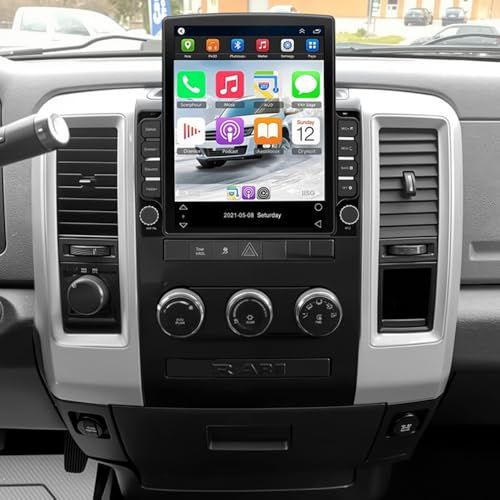 Loddery 9.7 Inch Android 14 Car Radio for Jeep Wrangler JK 2007-2018 for Dodge Ram 1500 2500 2009-2012 IPS Touch Screen with Wireless & Wired Carplay, Double Din Built-in GPS WiFi DSP Camera MIC