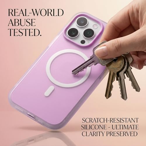 Image of amazon basics Luxury MagSafe Compatible Magnetic Case for iPhone 15 Pro | Soft Touch Matte Pastel Finish | Shockproof Back Cover with Camera Protection (Purple)