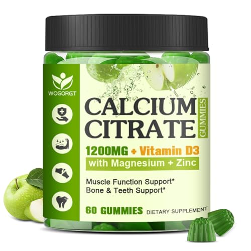 Calcium Citrate 1200mg with Vitamin D3 Supplement for Women and Men - Chewable Calcium Magnesium...