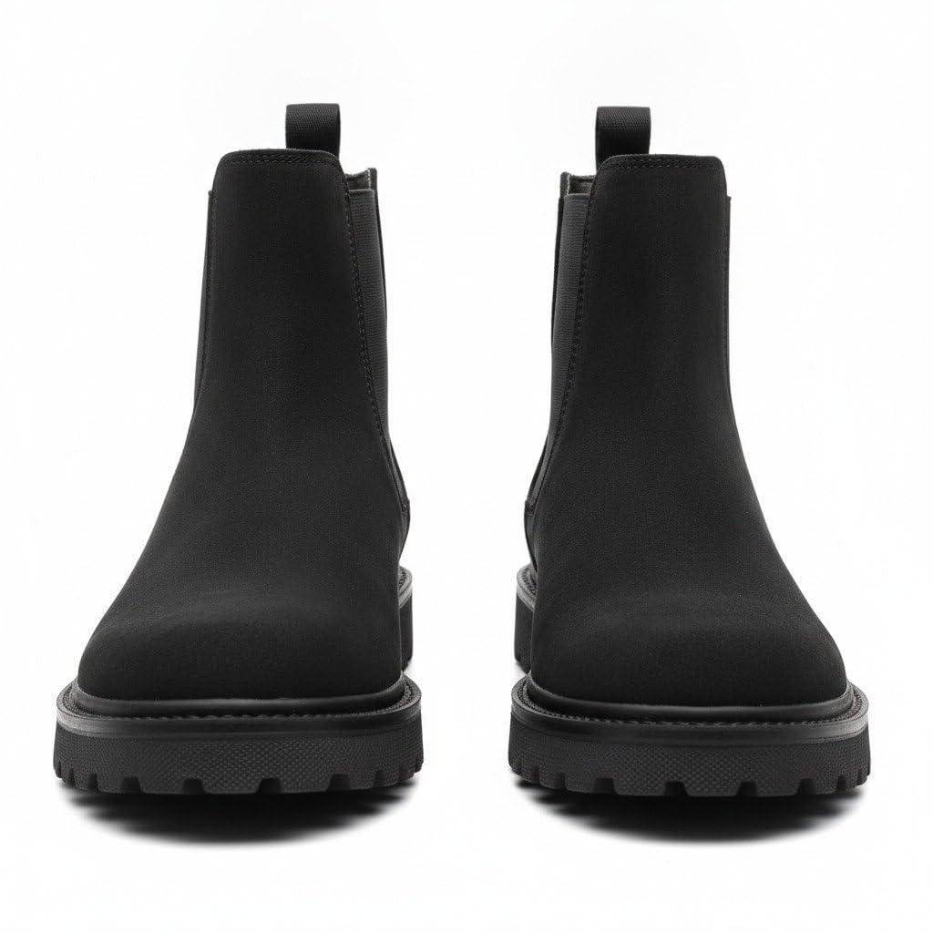 costoso italiano Men’s Black Suede Chelsea Boots with Elastic Side Panel, Chunky Lug Sole, Pull Tab Ankle Boots for Casual & Smart Casual Wear-picture-39