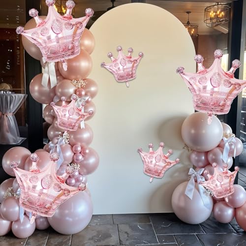 Image of 10pcs Rose Gold Crown Balloons, Rose Gold Crown Foil Balloons, Large Aluminum Foil Balloon With Two Sizes For Birthday Baby Shower King Royalty Theme Party Wedding Bachelorette Engagement Decor