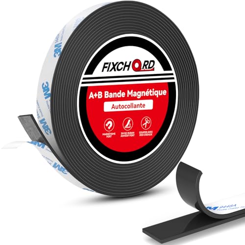 FIXCHORD Bande Magnetique Adhesive, Bande Magnétique Autocollante, Bande Aimantée Adhésive pour Moustiquaires, Rideaux de Fenêtre, DIY & Plus 6m*15mm