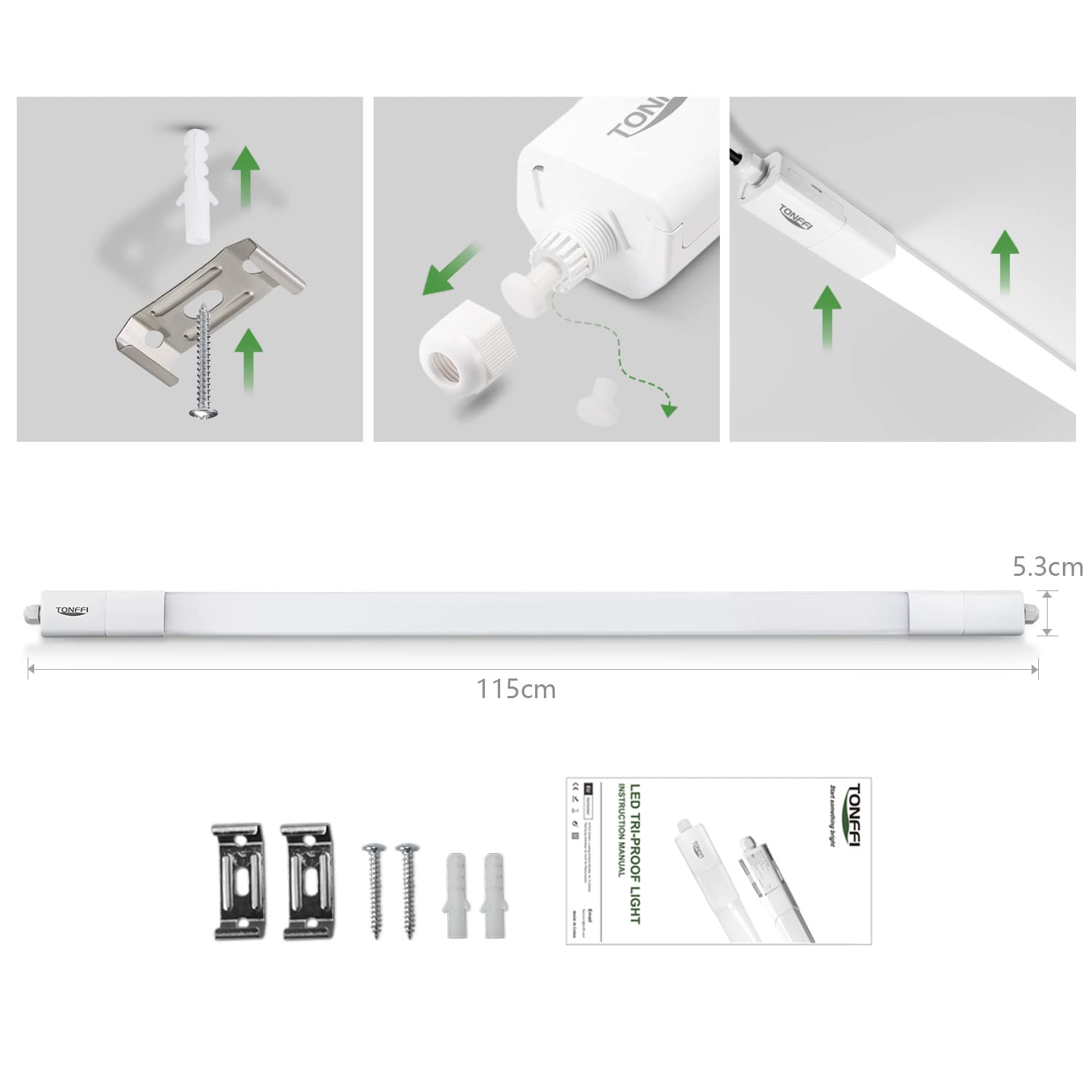 Tonffi Linkable Tube LED 115cm 36W 4100LM Reglette Étanche IP65 4000K Blanc Naturel Lampe pour locaux humides