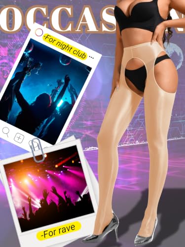 Image of ChiaoLezhee Sexy Shiny Tights, Sheer High-Waisted, Suspender Pantyhose For Women Rave Party Outfits Leggings Pants Exotic