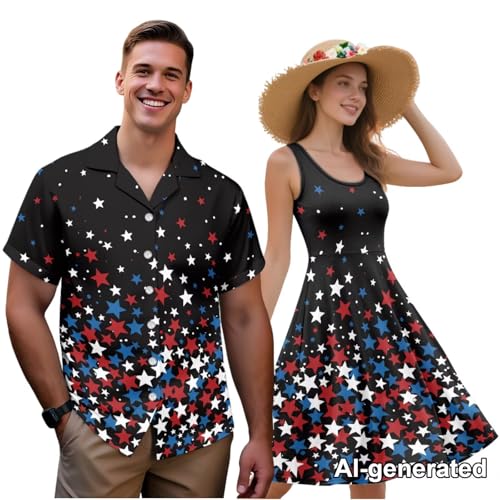 Image of Hawaii Matching Couple Outfits Husband and Wife Clothing Fashionable Mens Casual Shirts Hawaii Dress with Soft Fabric