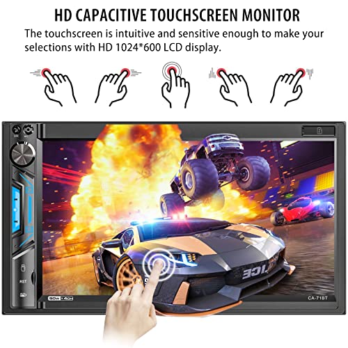 Double Din Car Stereo Receiver: 7 Inch HD Touchscreen Car Audio with Bluetooth – LCD Capacitive Monitor | Mirrorlink | Live Rearview Camera | USB/SD/AUX Input | AM/FM Car Radio | Subwoofer - Thumbnail 2