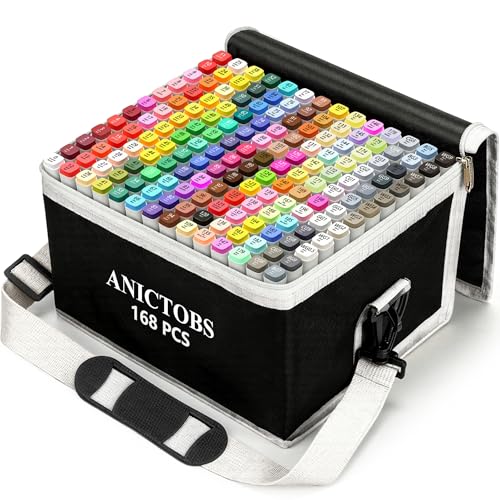ANICTOBS Alcohol Markers 168 Colors with Base Support Drawing Art Markers Perfect for Students Kids and Adults Comics Sketching Illustration Artistic Creation Gift
