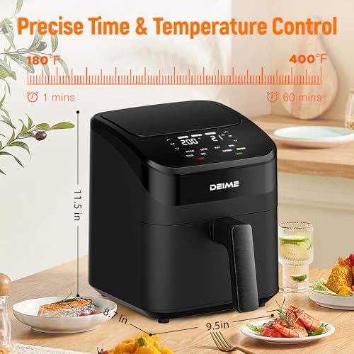 Image of DEIME Air Fryer 4.5 Qt, Small Airfryer Digital Space Saving Compact, Bake, Reheat, Roasts for Quick Easy Meals, Mini Compact & Quiet, Nonstick & Dishwasher Safe Basket (Black-4.5QT)