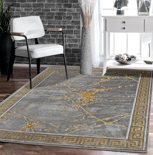 GLORY RUGS Area Rugs Marble 5X7 Grey Gold Carpet Modern