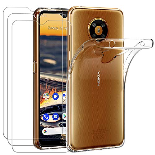ivoler Hülle für Nokia 5.3 + [3 Stück] Panzerglas, Durchsichtig Handyhülle Transparent Silikon TPU Schutzhülle Case Cover mit Premium 9H Hartglas Schutzfolie Glas