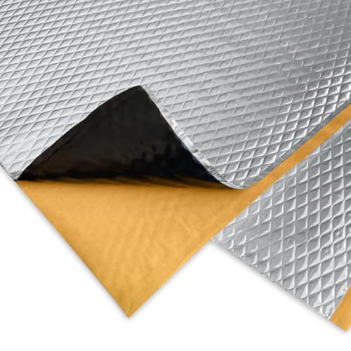 6 Pièces Tapis D'Isolation Acoustique en Aluminium Butyle, 400 x 250 x 2 mm Tapis de Voiture Isolant Autocollant Tapis Insonorisant pour Voiture Phonique pour Isolation Étanche Ignifuge Anti-vibration