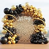 Black and Gold Balloon Arch Kit - 114 Pcs Black and Gold Balloons Garland with...