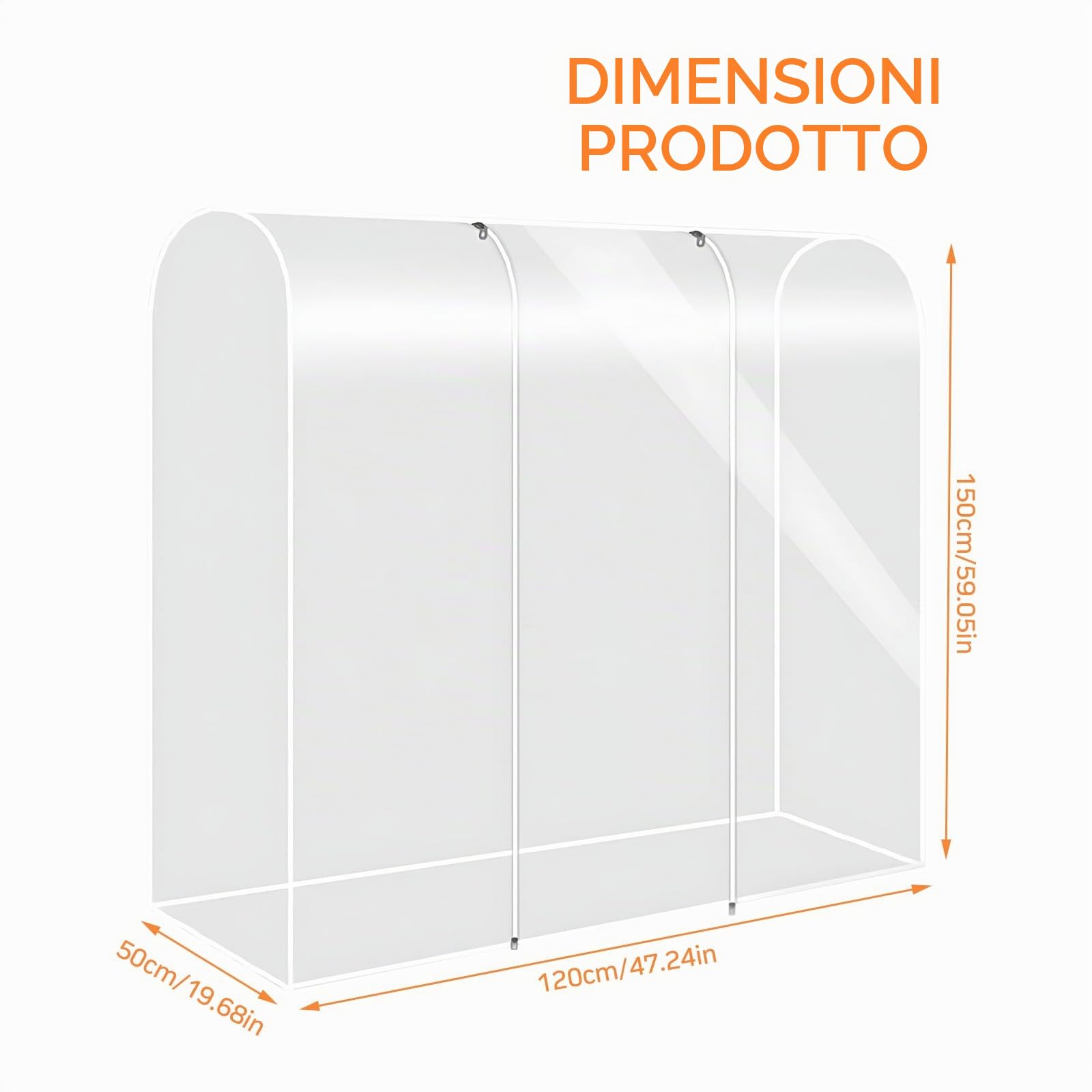 Custodia Protettiva per Vestiti, Telo Copri Stender Vestiti in PEVA 120×50×150 cm Buste Copriabiti Antipolvere Trasparenti, Copertura per Appendiabiti per Resistente All'umidità Della Polvere
