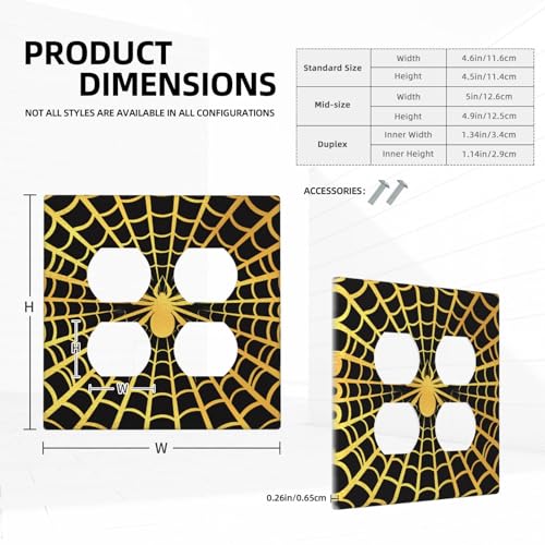 Decorative Outlet Covers Black Background with Golden Spiderweb Spider 2 Gang Outlet Cover Wall Plate Double Duplex Light Switch Cover Plate Switch Plate Covers