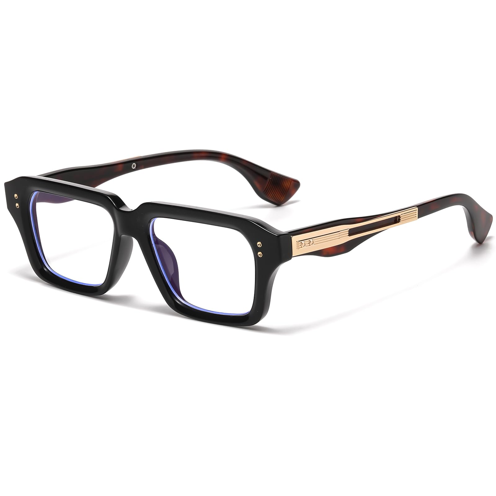 AIEYEZO Occhiali quadrati alla moda per uomini e donne, retrò, montatura spessa, blocco luce blu, occhiali da computer (nero e tartaruga)