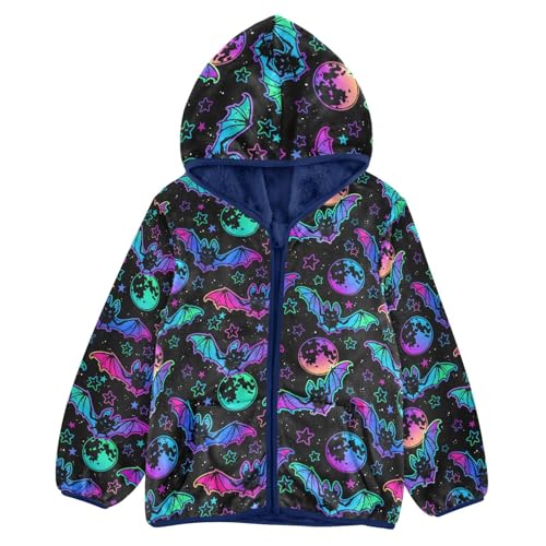 Boys' Fleece Hoody Jacket Zip Up Coat Warm Fall Winter Plush Jacket Bright Bat Moon Long Sleeve Outerwear