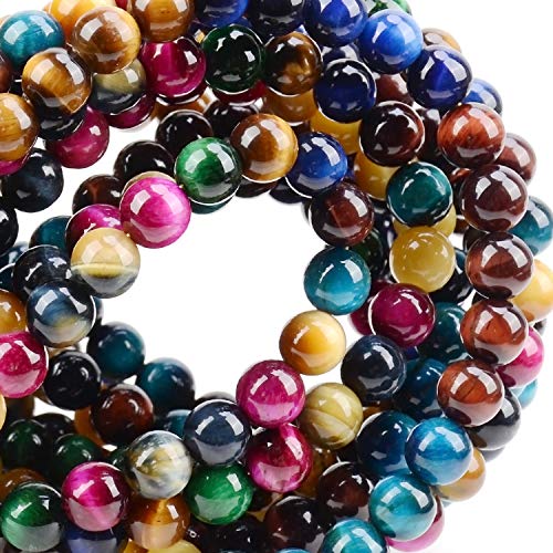Image of 100PCS Multicolor Tiger Eye Beads, Smooth Surface, Loose 8mm Multicolor Tiger Eye Beads for Jewelry Making DIY Gifts, Necklaces, Bracelets, Yoga Bracelets (Multicolor Tiger Eye, 8MM)