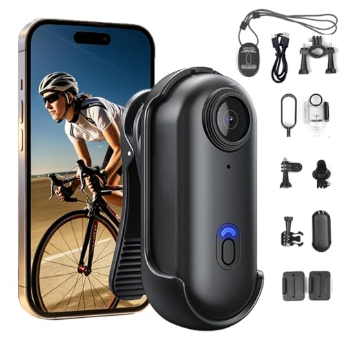 TKMARS Mini Caméra Sport 4K WiFi Aimanté Mains Libres - Action Cam Portable avec Clip 360° Angle...