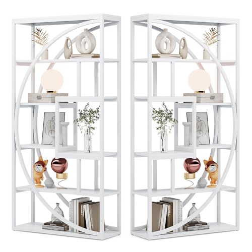 Image of Tribesigns Bookshelf, Modern 5-Tier Etagere Bookcase, 70.8 inch Tall Bookshelf with 8 Storage Shelf, Book Shelf Display Tack Shelving Unit for Home Office (White, 2PC)