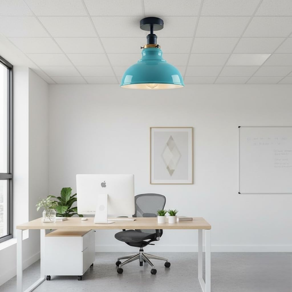 Semi Flush Mount Ceiling Light Fixture, Farmhouse Light Fixtures, Indoor Ceiling Pendant Light, 1-Light , 11.4" Dome Shade Ceiling Light for Porch, Entryway, Hallway, Foyer, and Gazebo (Blue)