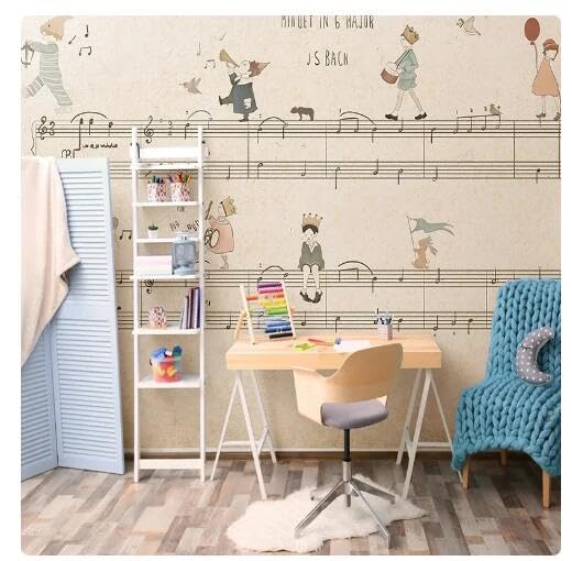 Papel tapiz mural personalizado de cualquier tamaño con partituras musicales dibujadas a mano, decoración de pared, pintura con notas musicales, papeles de pared para niños, 430 cm × 300 cm